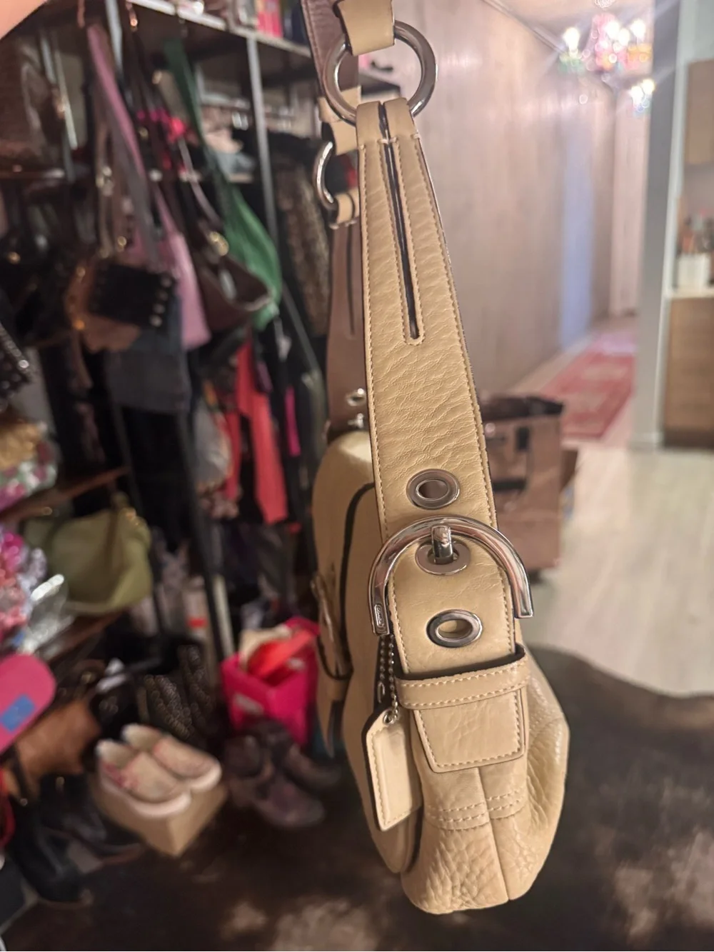 Coach 2008 Beige Leather Soho Shoulder Bag with Buckle Accent - LIKE NEW!